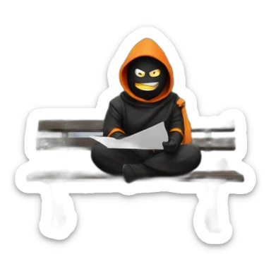ninja sitting on park bench on fire with envelopes raining sticker