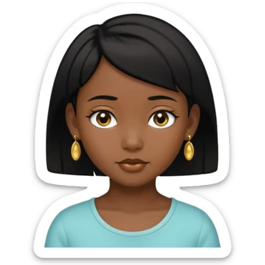 girl child with black short hair and gold earring and black skin sticker