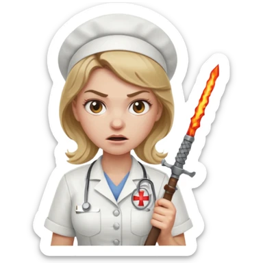 angry dark blonde nurse with a weapon sticker