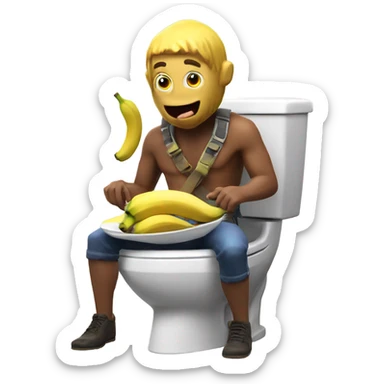 Skibidi toilet with Fortnite guy eating bananas sticker