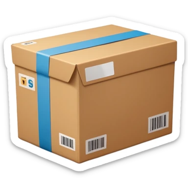  cardboard delivery box with a shipping label and tape. Rounded, glossy, smooth, soft shadows, white background.


 sticker