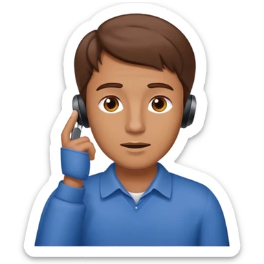 man with brown hair listening to a voice message on the smartphone sticker