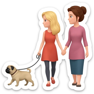 haz una chica rubia paseando a su perro pug con su mama sticker