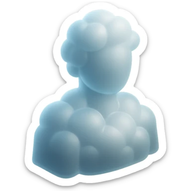 A person from the shoulders up, entirely composed of fluffy, convex, white clouds. sticker