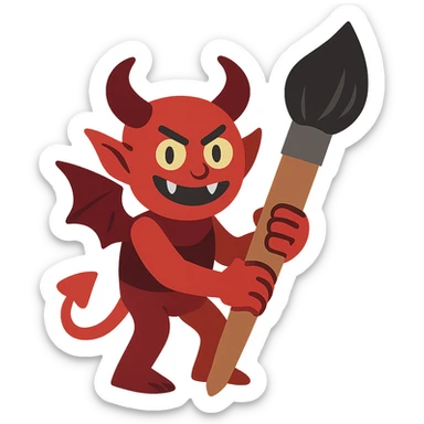 flat toon style demon with a paintbrush sticker