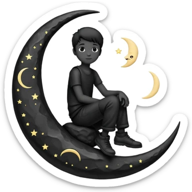 silhouette graphic of a boy sitting on a crescent moon sticker