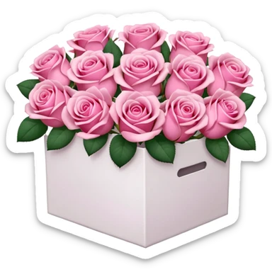bouquet of pink 30 roses in a white box，no leaves sticker