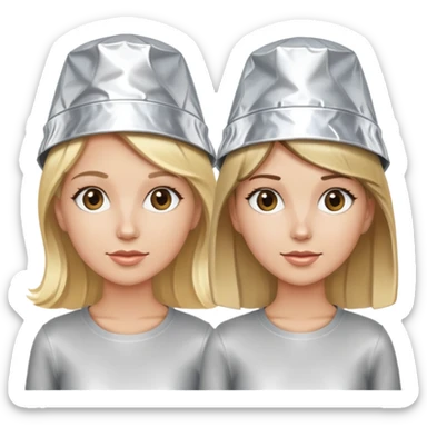 one blonde and one brunette wearing tin foil hats sticker