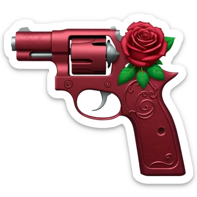 a pistol deep wine red (#7A0F1E) with roses wrapped around it sticker