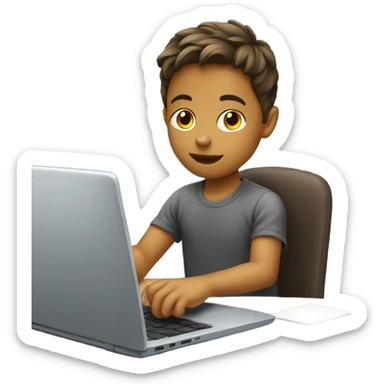 Young boy with computer sticker