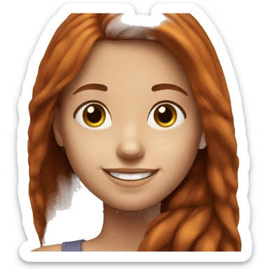 Realistic smiling girl with long auburn hair sticker