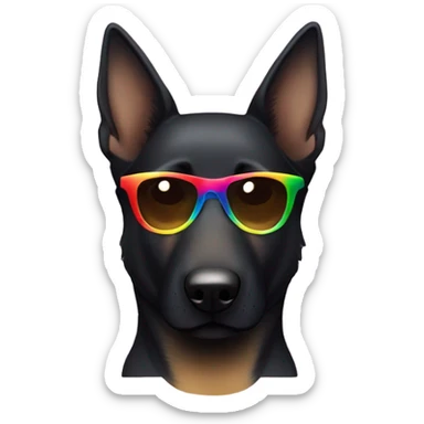 Black German Shepard with brown eyebrows and highlights with rainbow sunglasses sticker