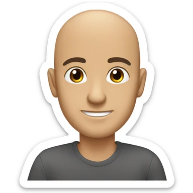 Tan skinned bald man with brown eyes and black stubble putting his thumb up sticker