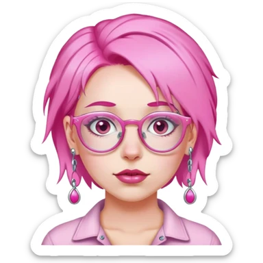 white skin woman in pink hair, piercing and pink glasses on head  sticker