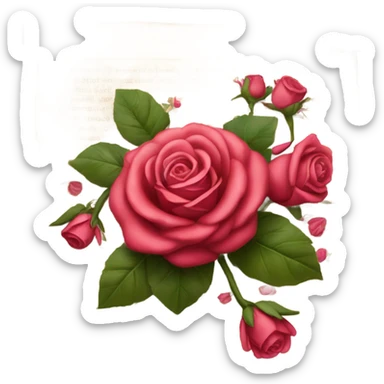 Realistic valentine poetry scroll with roses sticker