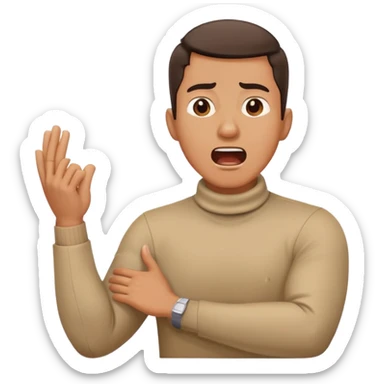 Guy with arms crossed hands around neck and yelling sticker