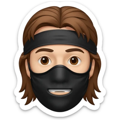 A guy with a brown mullet and a black mask over his mouth and nose sticker