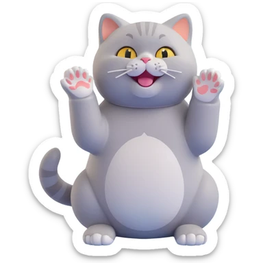 British Shorthair cat clapping its paws, happy face, emoji style sticker