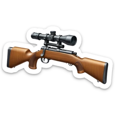 deer hunting bolt action rifle with a scope mounted to the top of the gun barrel and a sling attached properly to the underside of the gun sticker