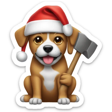 A dog with a hammer and a Santa hat sticker
