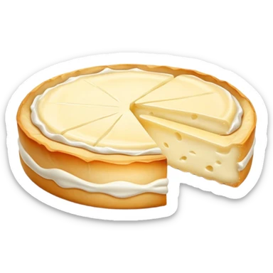 cinematic-realistic-brie-cheese-emoji,-featuring-a-creamy gooey center,-soft-ripened-cheese-with-a-delicate-rind-rendered-with-lifelike-detail-and-inviting,-natural-lighting. sticker