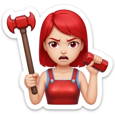red glitter angry girl with a giant hammer sticker