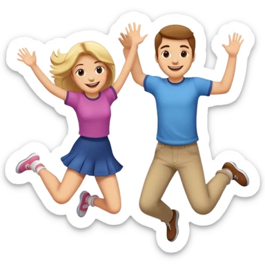 girl and guy jumping together  sticker