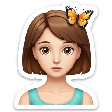 Brown haired white girl with hazel eyes and butterfly haircut sticker