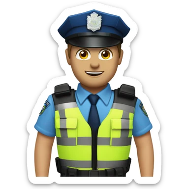 Police office with uk police gear - high vis vest sticker