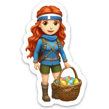 Greek Female winter mountaineer red hair white skin climbing with Greek Flag and Easter eggs basket sticker