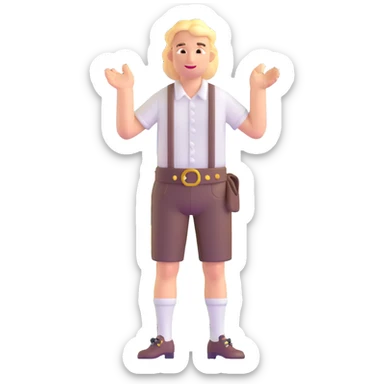 German person in Bavarian lederhosen shrugging with Sicily landscape in background sticker