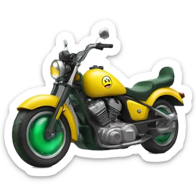 Yellow happy emoji with a green motorcycle helmet sticker