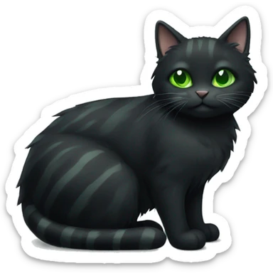 fluffy black cat with green eyes and grey stripes sticker