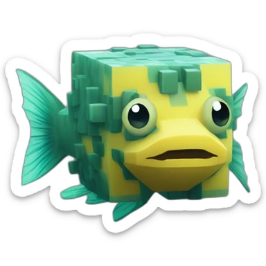 cube yellow fugu fish with two fins in minecraft style full size sticker