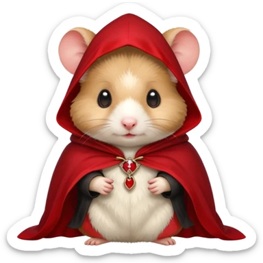 { "type": "object", "look": "hamster in red collar cloak", "description": "a vampire hamster wearing a red collar cloak, no hand" } sticker