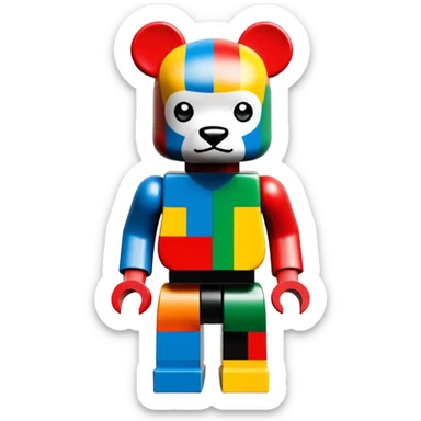 Lego style hustler bearbrick toy figure with X symbols for eyes, blocky Lego aesthetic, graffiti prints sticker