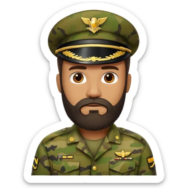 Bearded man in camouflage uniform, stern look.






























 sticker