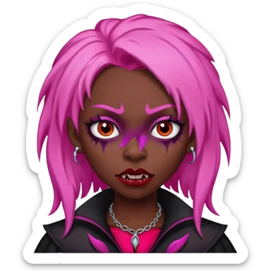 girl,darksinvampire, pink hair, very longhair , shaggy, dark, spooky,double eyebrow dermal piercing, creepy expression sticker