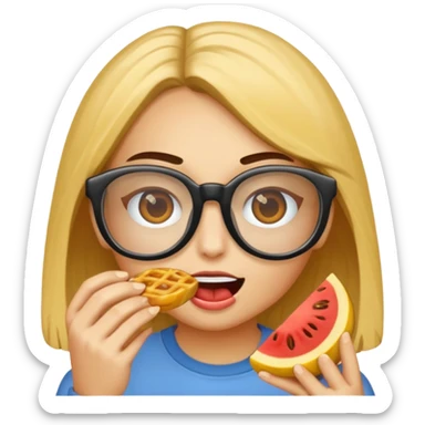Cara con gafas comiendo sticker