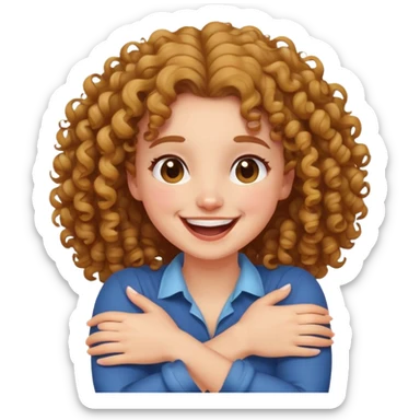 Curly hair girl with arms cross holding neck laughing sticker