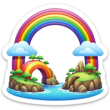 Rainbow Bridge – Arched rainbow connecting flying islands. sticker