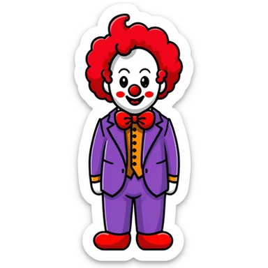 clown with bright red curly hair and white-red striped suit sticker
