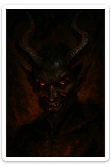 Sheitan, a devilish or demonic figure, creative and visually striking, expressive features, prominent horns, mischievous or sinister expression sticker