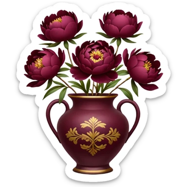burgundy peonies in a vintage vase sticker