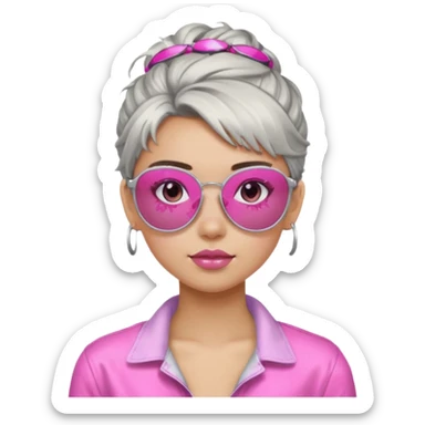 Girl with silver messy updo and pink aviators sticker
