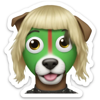 elon musk with a clown face and green nose with a dollar sign on it and puppy dog tongue and ears like an egirl sticker