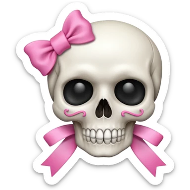 skull emoji with pink ribbon pookie sticker