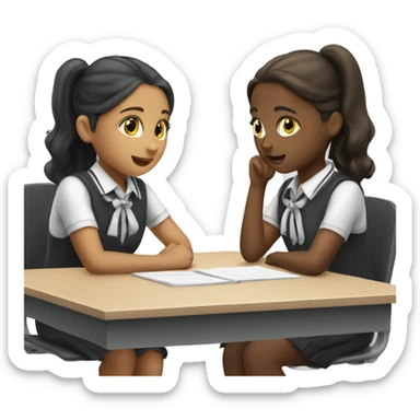 Two schoolgirl at the desk are talking sticker