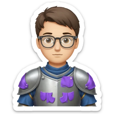 Young knight polishing armor, wearing glasses — glasses slipping down sticker