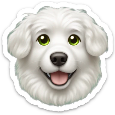 White fluffy dog, right brown ear, green eyes, spotted nose. sticker